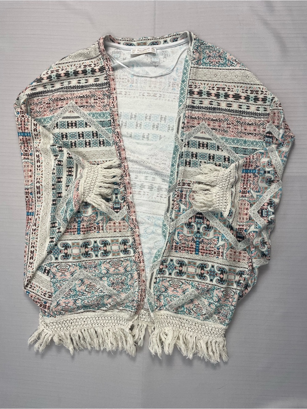 Pull & Bear Boho Aztec Geometric Fringe Light Jacket - Size M